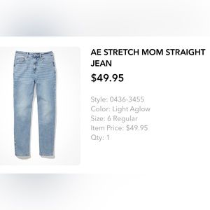 American Eagle Stretch Mom Straight Jeans Size 6 Regular